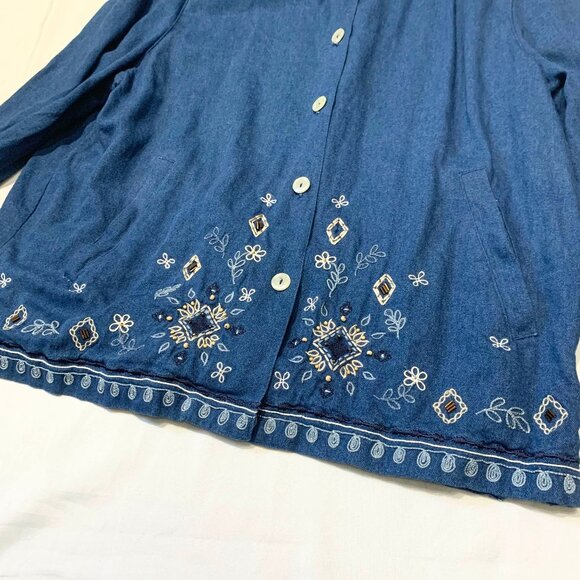 VTG 80s 90s Womens Koret City Blues 3 Piece Shirt Pants Skirt Blue Embroidered - Picture 6 of 13